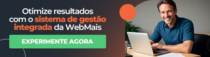 Banner sistema ERP WebMais com um texto ao lado “Otimize resultados com o sistema de gestão integrada da WebMais”