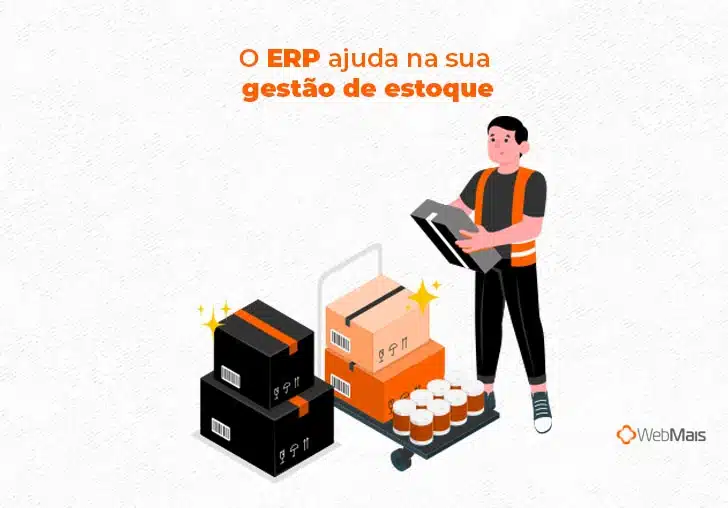 (Ilustração)
O ERP ajuda na sua gestão de estoque
(Pessoa com ERP na mão, rodeada por um estoque organizado e com brilhinhos)