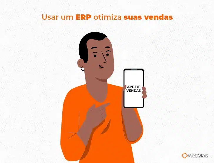 (Ilustração)

Usar um ERP otimiza suas vendas

(Vendedor com rosto feliz e fazendo joinha, com um app de vendas na mão e uma setinha "app de vendas", na frente de um notebook com "ERP gerenciando dados de vendas")