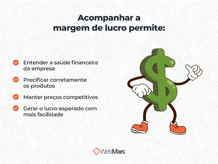 Acompanhar a margem de lucro permite:

- entender a saúde financeira da empresa
- precificar corretamente os produtos
- manter preços competitivos
- gerar o lucro esperado com mais facilidade