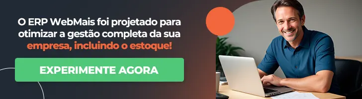 Banner de um notebook aberto com gráficos na tela ao lado do texto “O ERP WebMais foi projetado para otimizar a gestão completa da sua empresa, incluindo o estoque!”