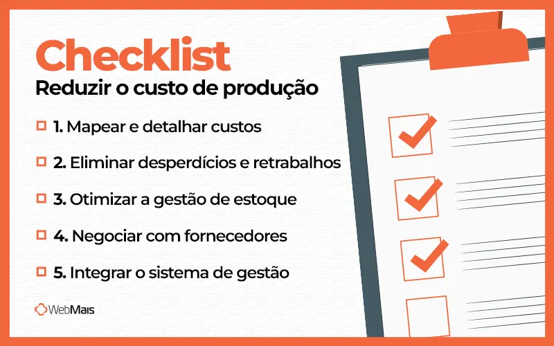 Checklist para reduzir o custo de produção Checklist com quatro ações para reduzir o custo de produção na indústria