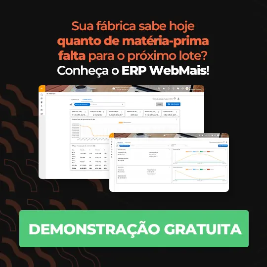 Sua fábrica sabe hoje quanto de matéria-prima falta para o próximo lote Sua fábrica sabe hoje quanto de matéria-prima falta para o próximo lote? Peça uma demonstração gratuita do ERP WebMais e veja o cálculo de necessidade de materiais rodando automaticamente.