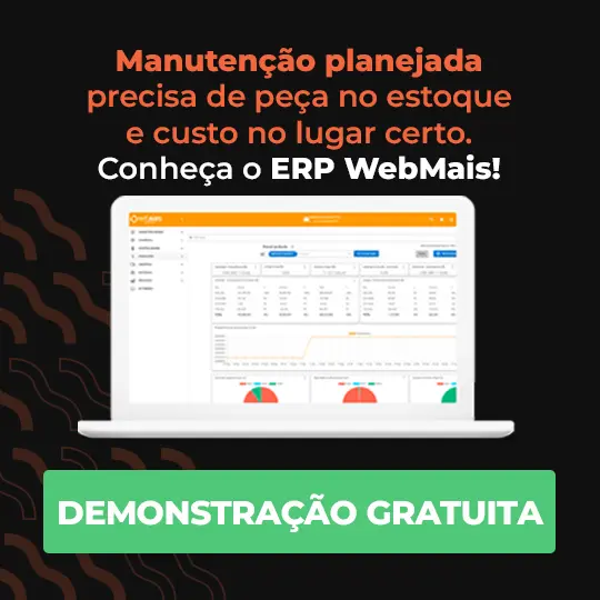 Manutenção planejada precisa de peça no estoque e custo no lugar certo Manutenção planejada precisa de peça no estoque e custo no lugar certo. Conheça o ERP WebMais e integre almoxarifado, compras e produção da sua indústria.